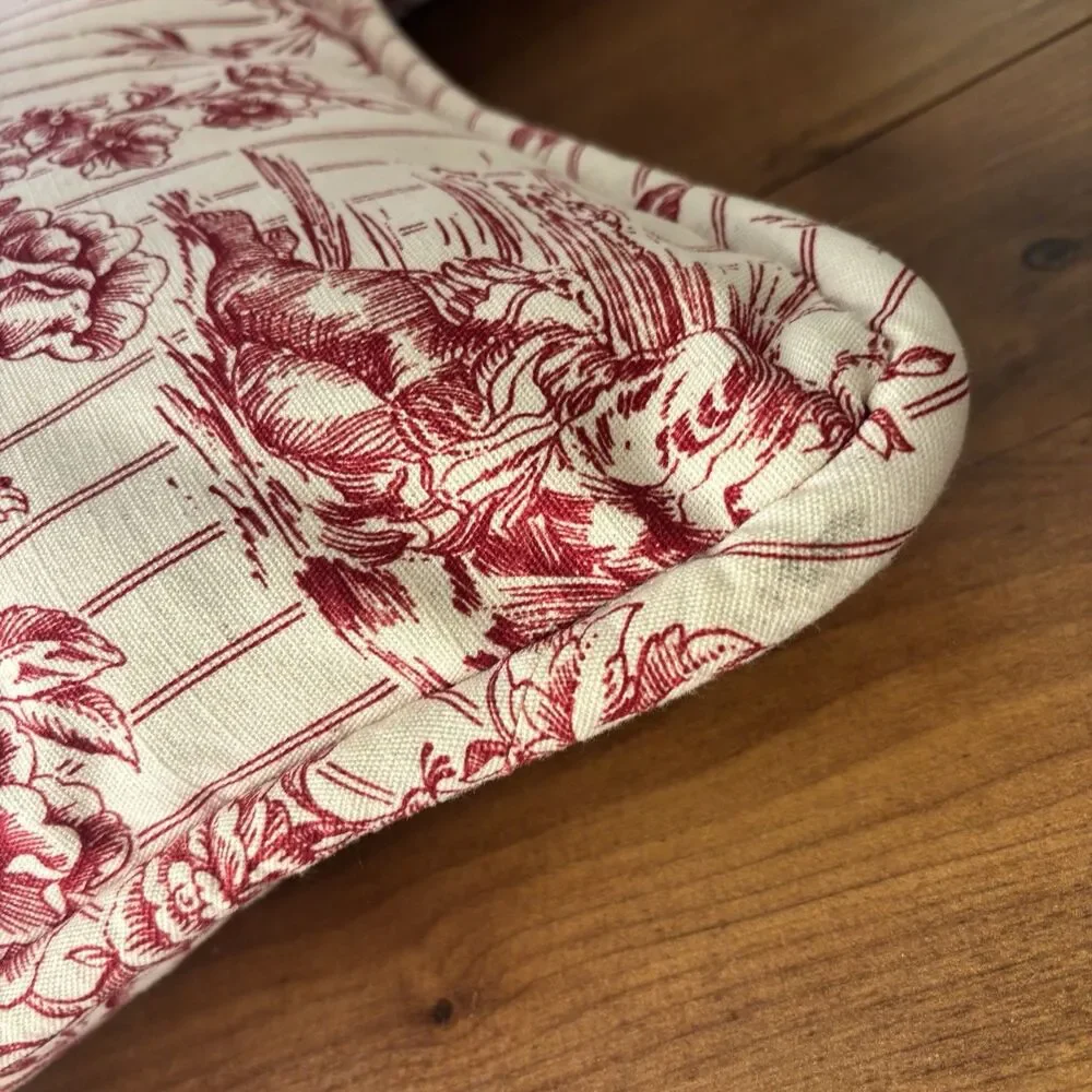 Set of 2 Red Toile Pillows French Country Farmhouse Striped Floral